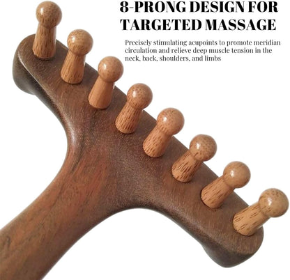 Wooden Back Gua Sha Sandalwood Meridian Massage Rake | Lymphatic Drainage, Neck Scalp Full Body Muscle Pain Relief, Long Handle Scraping Tool
