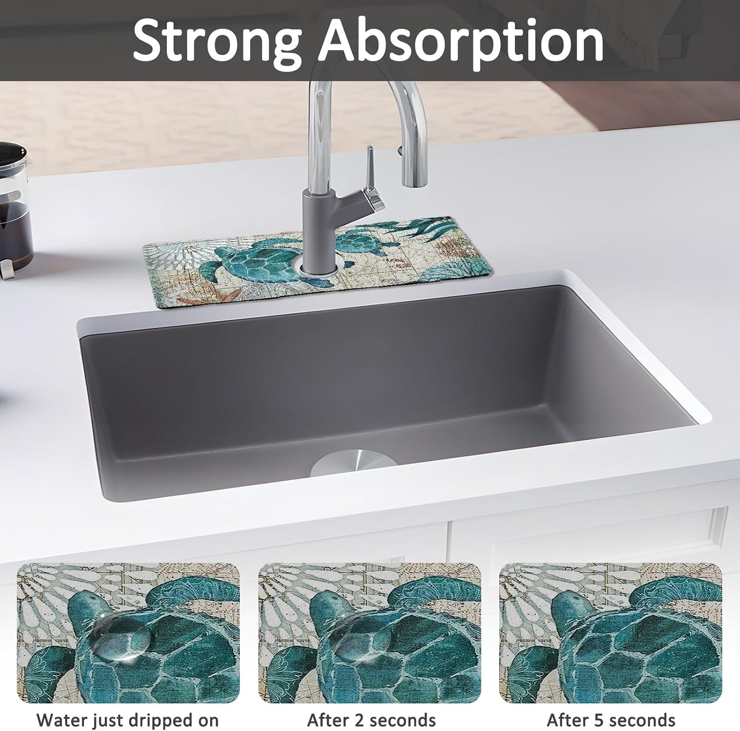 24" X 5.5" Kitchen Sink Splash Guard Faucet Mat Mandala Super Absorbent Fast Drying Faucet Guard & Draining Mat Sink Splash Guard Behind Faucet for Kitchen, Bathroom