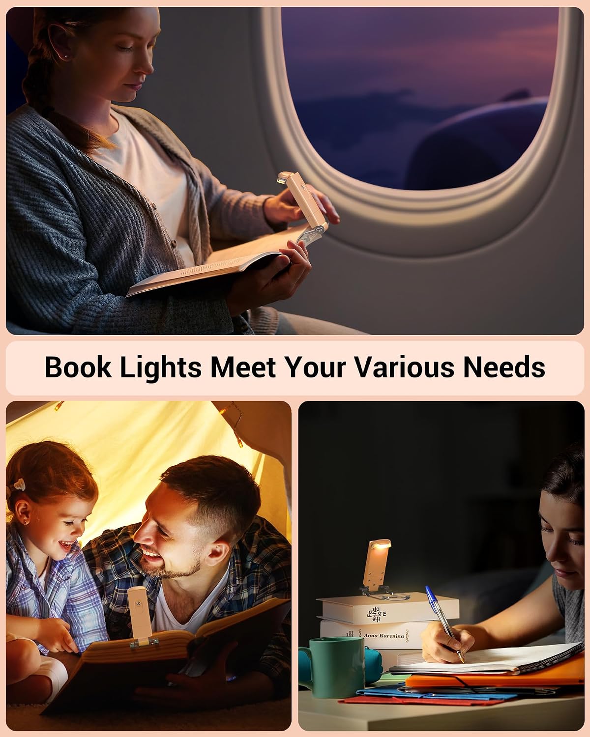 DEWENWILS USB Rechargeable Book Reading Light, 3000K Warm White, Brightness Adjustable Clip on LED Bookmark Lamp at Night in Bed, Portable Booklight for Bookworms, Kids
