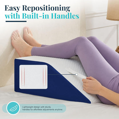 Yojoker Leg Elevation Pillow Blood Circulation, Memory Foam Wedge Pillow for Legs Swelling, Leg Elevation Pillows for After Surgery, Knee Wedge Pillow for Sleeping Back Hip Ankles Relief White/Grey