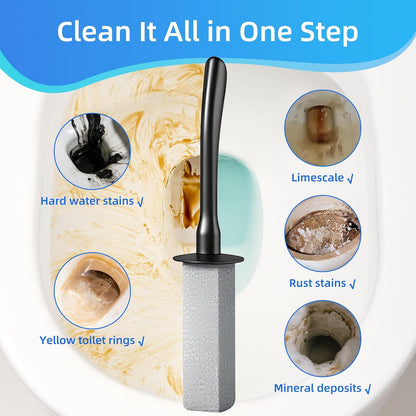 Toilet Brush and Holder Set with Pumice Stone Toilet Bowl Cleaner | Long-handle Scrubber with Ventilated Holder and Pumice Stone for Hard Water Stains, Limescale and Toilet Rings