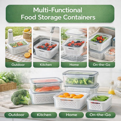 Fruit Storage Containers for Fridge, 4-in-1 Leakproof Produce Saver with Removable Colander, Berry Keeper & Lettuce Organizer Keep Vegetables Fresh Longer - Wash, Drain & Store (Blue,S)