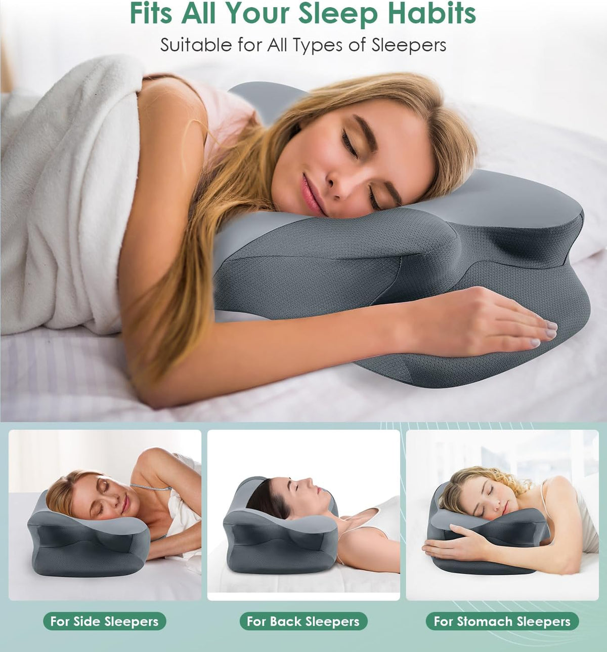 DONAMA Cervical Pillow for Neck and Shoulder Pain Relief, Cooling Contour Memory Foam Pillow, Dual-Height Ergonomic Neck Support Pillow for Side Back Stomach Sleepers with Removable Pillowcase