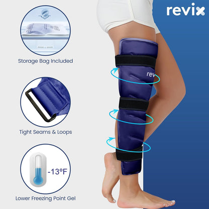 REVIX Large Leg Ice Pack Reusable, Gel Ice Wrap with 3 Straps for Leg, Hip, Thigh, Knee and Shin, Cold Compress Therapy for Post-Workout Recovery, Navy