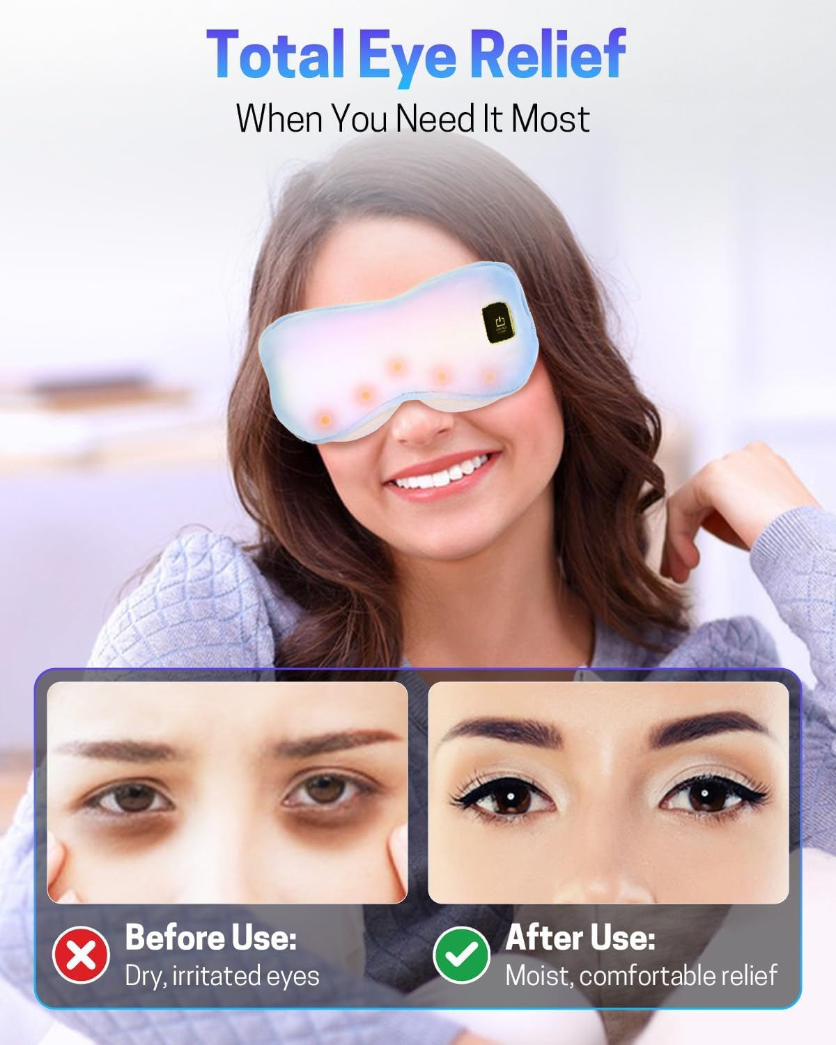 Heated Eye Mask for Dry Eyes, Stye Relief and Improved Sleep - Cordless Rechargeable Warm Compress with Graphene Heating, 3 Temp Settings, Auto Shut-Off, Washable Sleep Mask for Travel