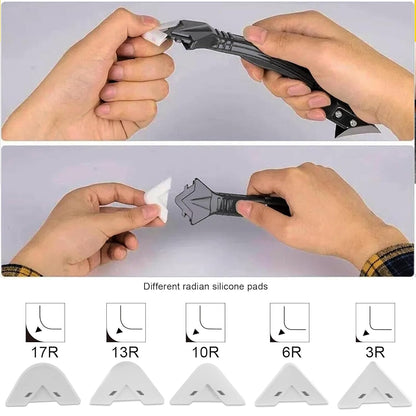 Silicone Caulking Tool Caulk Remover 3 in 1 (Stainless Steelhead), Sealant Finishing Tool Grout Scraper, Reuse and Replace 5 Silicone Pads, Great Tools for Kitchen Bathroom Window, Sink Joint