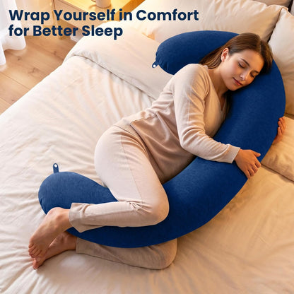TranquilRelax C Shaped Body Pillow for Side Sleepers, Memory Foam Long Pillow for Leg, Hip & Back Support, Soft Washable Cover,Grey-47"*10"