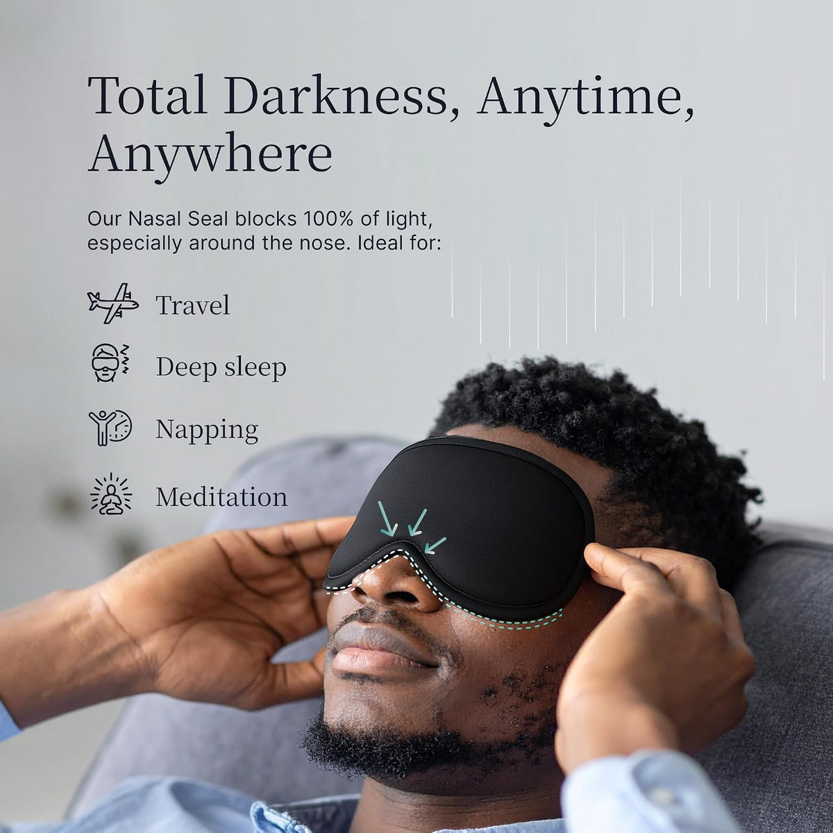 Nox Sleep 3D Sleep Mask for Men, 100% Blackout Eye Mask for Sleep, Ice Silk Adjustable Sleeping Mask for Side Sleepers, Soft Breathable Blindfold, Perfect Sleep Mask for Travel & Women (Black)