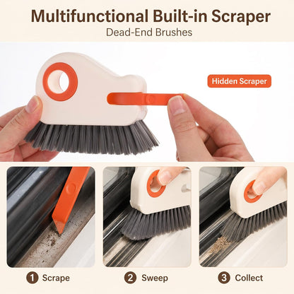 2 PCS Groove Cleaning Brush, Non-Shedding Gap Cleaner Tools | 2 in 1 Window Track Cleaning Brush with Hard Bristle and Hidden Scraper Shutter for Window Track, Kitchen Tile, Car Interior