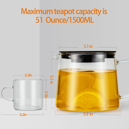Glass Teapot 34oz/1000ml with Removable Stainless Steel Infuser Tea pot, Heatproof Borosilicate Glass Tea Make, Stovetop Safe Glass Tea Kettle for Loose and Blooming Leaf Tea