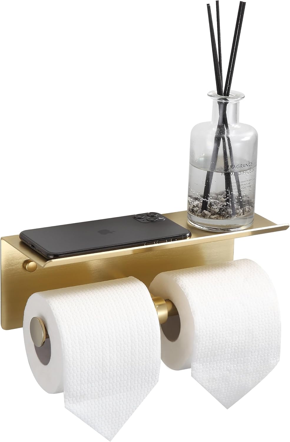 Black Toilet Paper Roll Holder with Shelf Wall Mounted for Bathroom (Black, Double Head)
