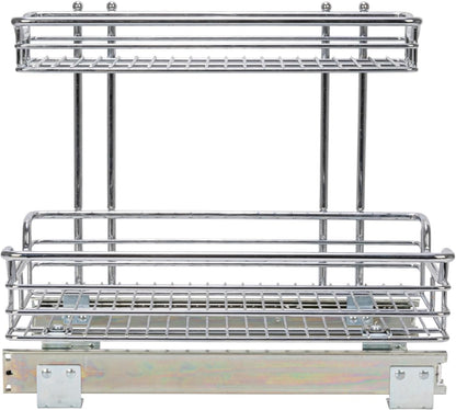 Household Essentials Glidez Multipurpose Chrome-Plated Steel Pull-Out/Slide-Out Storage Organizer for Cookware and Bakeware - 2-Tier Design - Fits Standard Size Cabinet or Shelf, Chrome