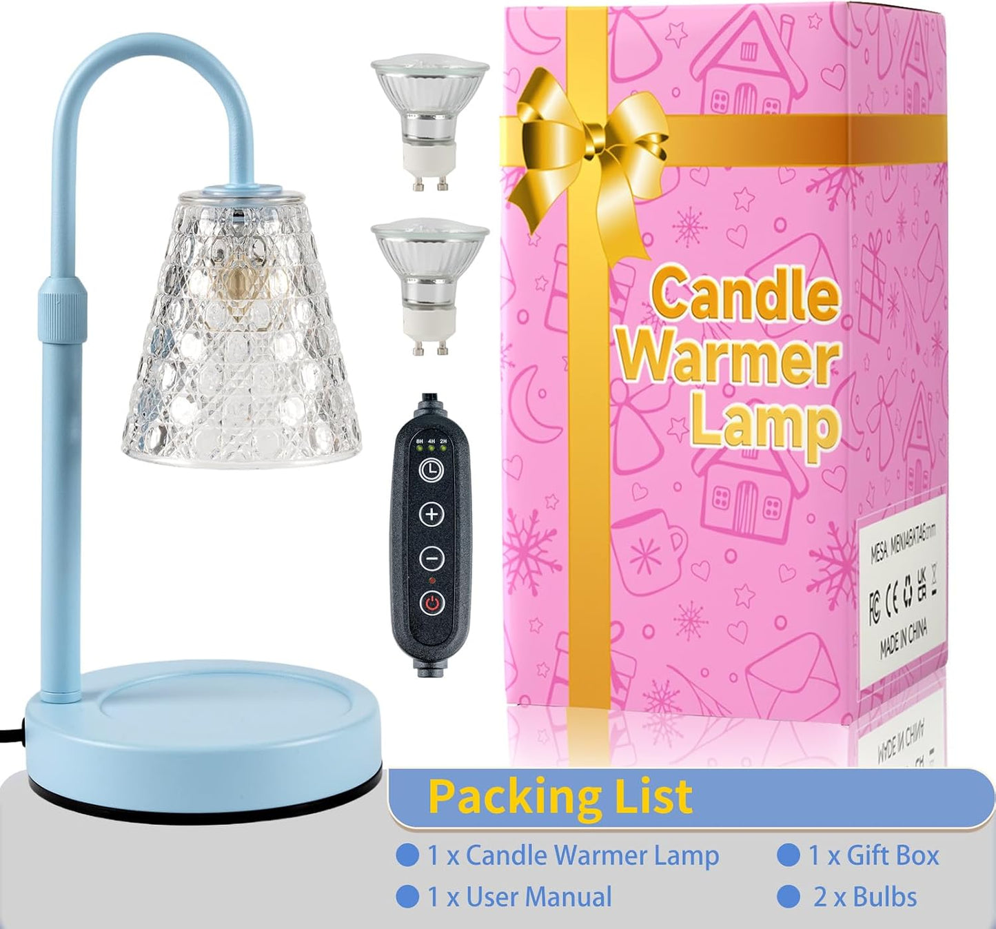 Candle Warmer Lamp with Timer Dimmable, Wax Melt Warmer, Black | Birthday Gifts for Women Mom, House Warming Gifts New Home Room Decor for Scented Jar, Height Adjustable