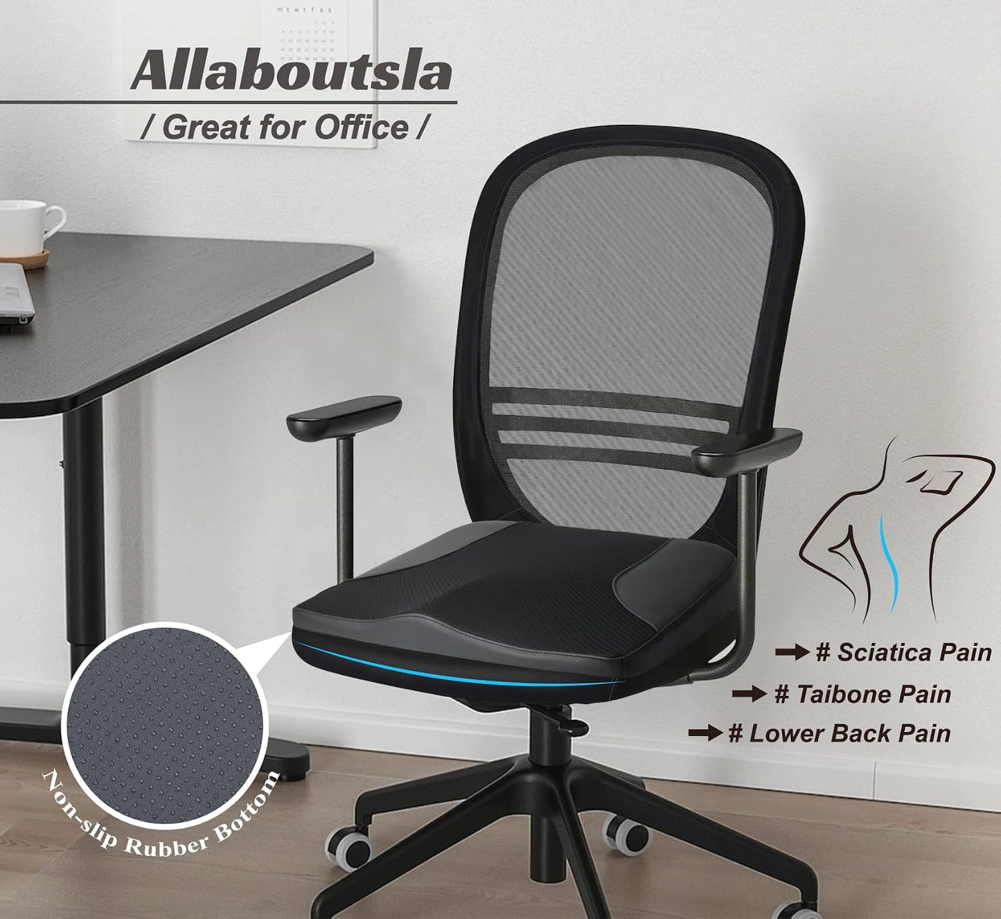 Allaboutsla Car Seat Cushion with Lumbar Support Pillow, Car Back Support | L-Shaped Ergonomic Memory Foam Seat Cushion, Car Seat Cushions for Driving, Driver Cushion and Back Support for Car, B&G