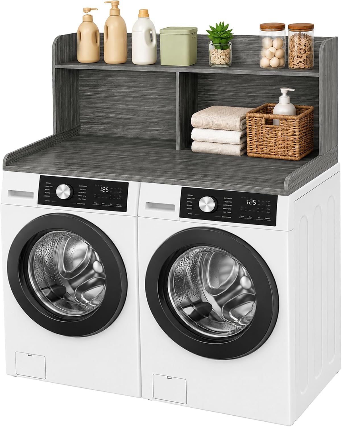 Royxen Washer Dryer Countertop with Extra Tall Shelf, 19" Height Washer and Dryer Topper, Laundry Countertop with Non-Slip Pads, Universal Fit for Laundry Room Organization, Walnut