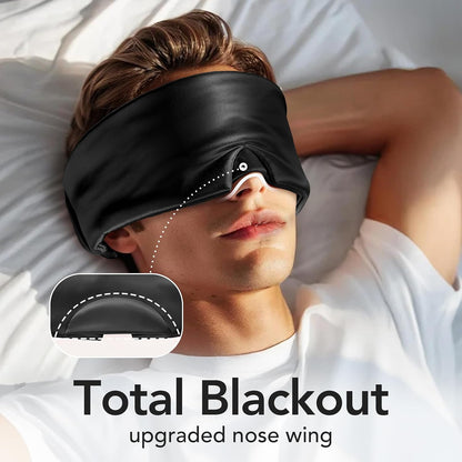 LitBear Silk Sleep Mask for Side Sleeper, Travel, Airplane, Jet Black