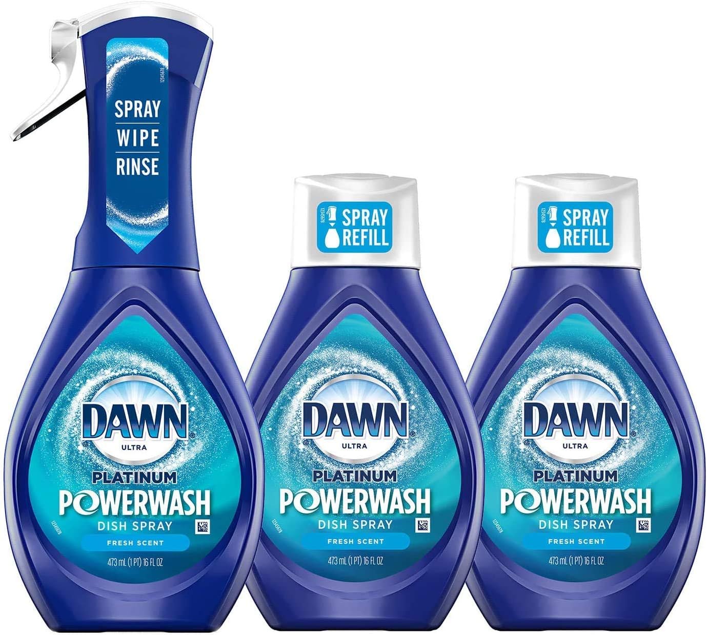 Dawn Powerwash Spray, Dish Soap, Dishwashing Liquid, Fresh, 1 Starter Kit + 3 Refills, 4x16 Fl Oz
