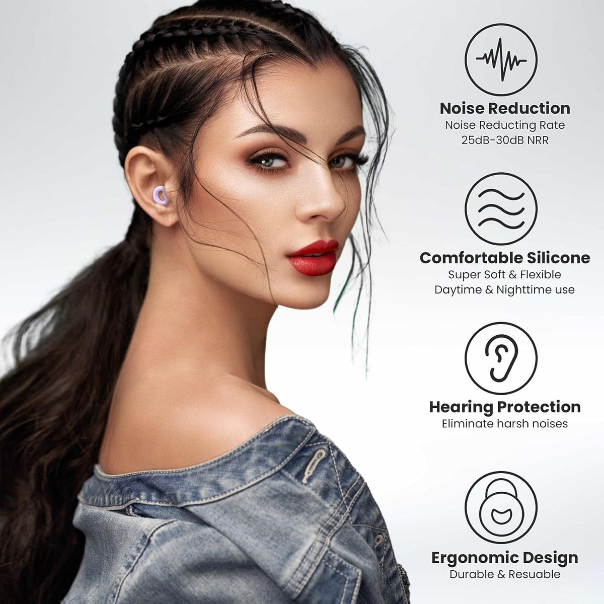 JUSTRVN Ear Plugs for Sleeping, 2 Pairs of Reusable Earplugs for Noise Reduction 25dB-30dB with 8 Ear Tips, Soft Hearing Protection Ear Plugs for Concert,Noise Sensitivity, Study & Work, Black