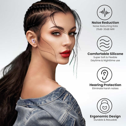 JUSTRVN Ear Plugs for Sleeping, 2 Pairs of Reusable Earplugs for Noise Reduction 25dB-30dB with 8 Ear Tips, Soft Hearing Protection Ear Plugs for Concert,Noise Sensitivity, Study & Work, Black