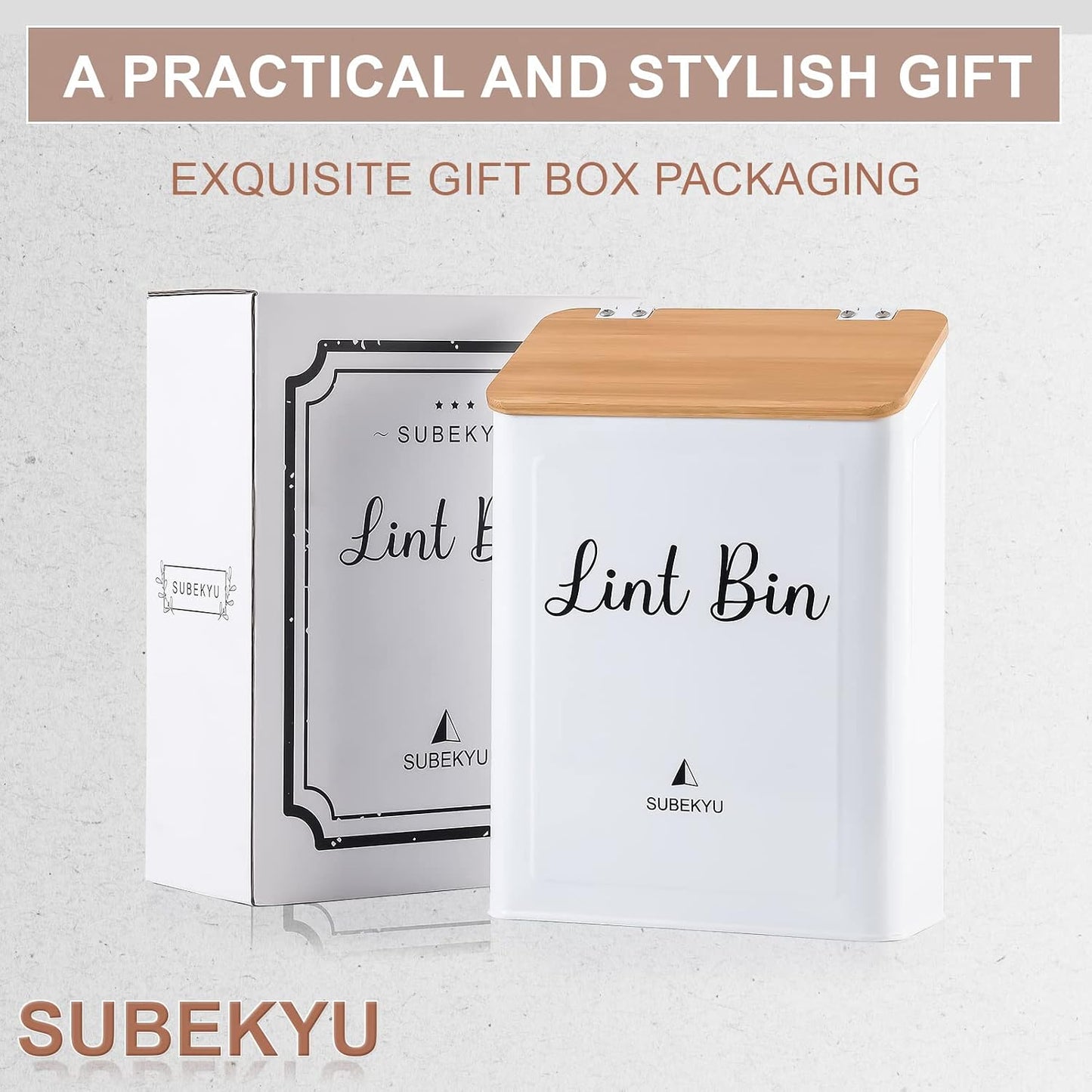 SUBEKYU Magnetic Lint Bin and Dryer Sheet Holder Set for Laundry Room,White | Wall Mounted Metal Lint Box Holder Trash Can,Lint Basket for Laundry Room Organization and Storage Decor
