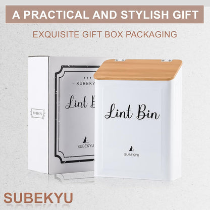 SUBEKYU Magnetic Lint Bin and Dryer Sheet Holder Set for Laundry Room,White | Wall Mounted Metal Lint Box Holder Trash Can,Lint Basket for Laundry Room Organization and Storage Decor