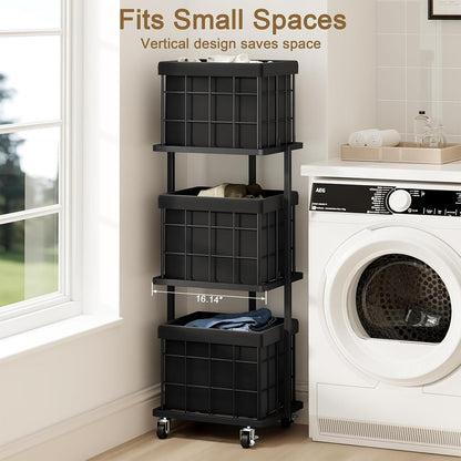 120L Vertical Laundry Sorter,3 Tier Metal Rolling Laundry Basket | Slim Tall Laundry Hamper 3 Section with wheels and 3 Removable Bags for Small Spaces, Dorm, Bathroom, Laundry Room, White