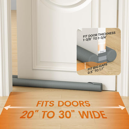 fowong Door Draft Stopper, 36" Adjustable Under Door Noise Stopper, Grey | Durable Door Draft Blocker Helps to Seal Door Gaps, Reduce Drafts, Noise, Dust & Light, Fit Doors 30"–36", Easy to Install