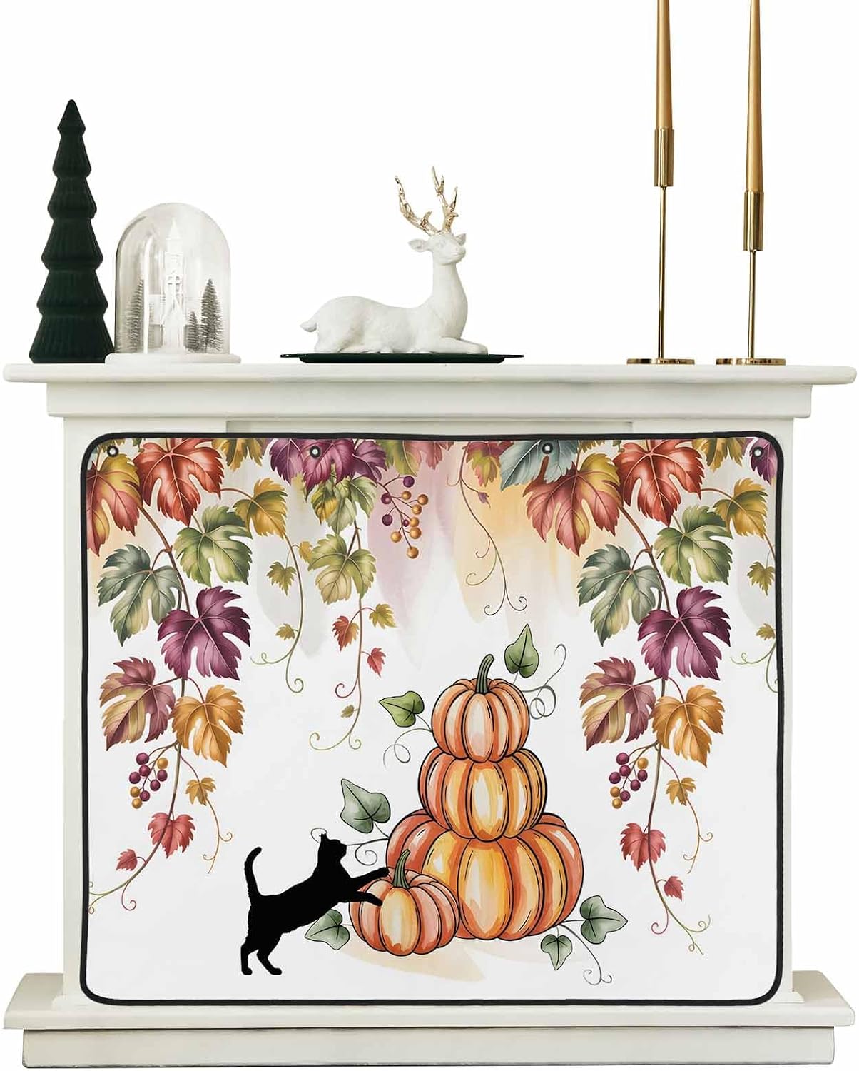 Fall Magnetic Fireplace Cover, Fireplace Draft Blocker, Pumpkins Cat Maple Leaf Thanksgiving Fireplaces Blanket for Heat Loss/Cold Air, Fireplaces Draft Stopper Cover for Inside 36''x27''