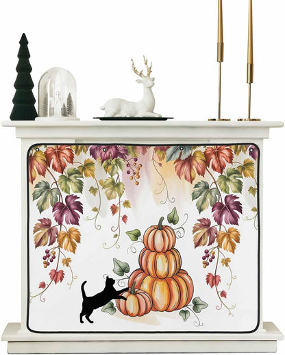Fall Magnetic Fireplace Cover, Fireplace Draft Blocker, Pumpkins Cat Maple Leaf Thanksgiving Fireplaces Blanket for Heat Loss/Cold Air, Fireplaces Draft Stopper Cover for Inside 36''x27''