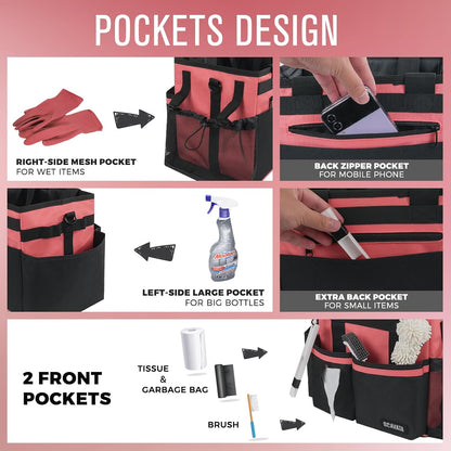 SCAVATA Compact Wearable Cleaning Caddy with Handle & Shoulder Straps | Small Cleaning Supplies Organizer, Under Sink & Car Cleaning Tools Storage Bag for Housekeepers Cleaners, Black