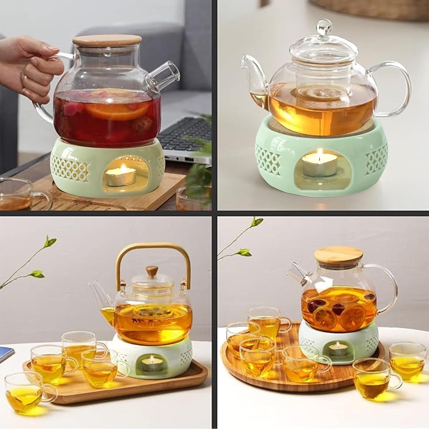KEISSCO Teapot Warmer, Ceramic Teapot Heater with Cork Cushion Coffee Tea Warmer for Glass, Stainless Steel, Ceramic Teapot and Other Heatproof Dish Warming Use