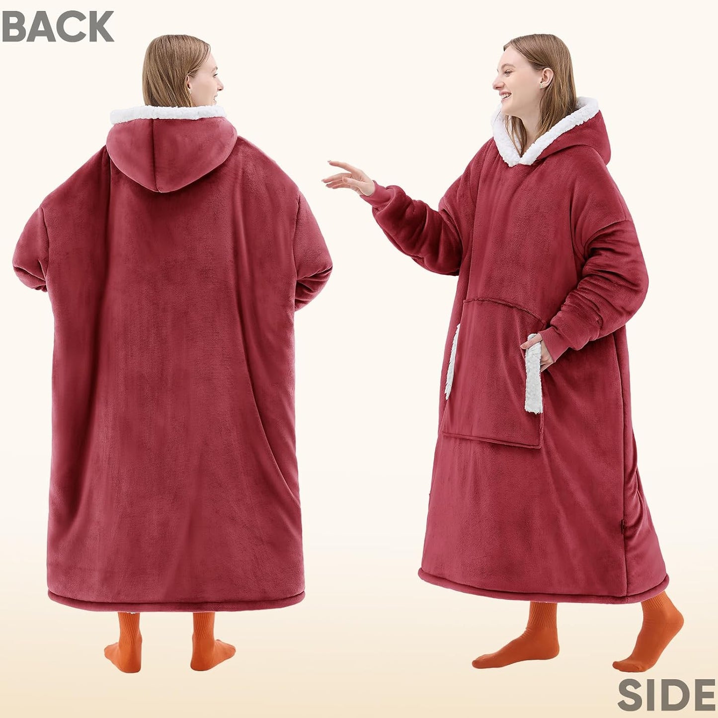 yescool Wearable Blanket Hoodie, Flannel Sherpa Fleece Blanket Sweatshirt for Adults Women Men,One Size Fits All - Colors B
