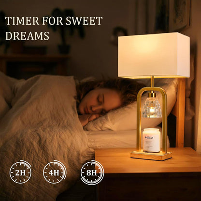 PoKat Gold Table Lamp Candle Warmer, Candle Warmer Lamp with Timer Dimmer, Wax Light Warming Table Lamp for Jar Candles, Modern Bedside Lamp for House Warming Home Decor Living Room, Bulb Included