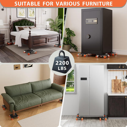 ONEON Heavy Duty Furniture Movers with Wheels Dolly with Auxiliary Lifter, All-New Upgraded Carbon Steel Panels & Dual-Wheeled Casters, Supports up to 1650 lbs (L)