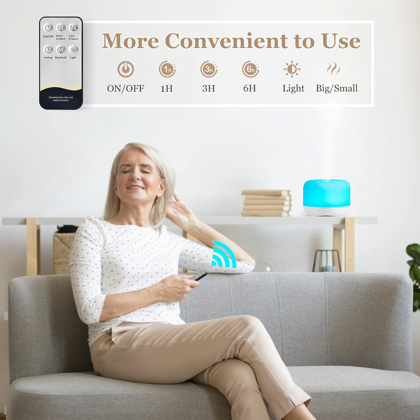 Homeweeks 300ml Essential Oil Diffuser, Quiet Aromatherapy Mist Diffusers for Essential Oils, Wood Grain, Ultrasonic, Remote Control, Timer, 7 Colors Light for Bedroom (300ml)