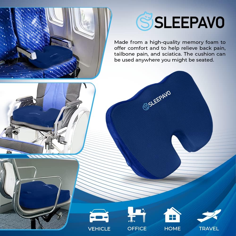 Sleepavo Office Chair Cushion, Seat Cushion for Tailbone Pain Relief Butt