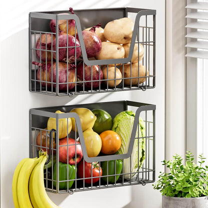 Magnetic Shelf for Fridge, Fruit Basket Magnet Shelves with 2 Hooks | Potato and Onion Storage Bins, Black Magnetic Organizer Side of Fridge Storage, Magnetic Spice Rack for Refrigerator Kitchen
