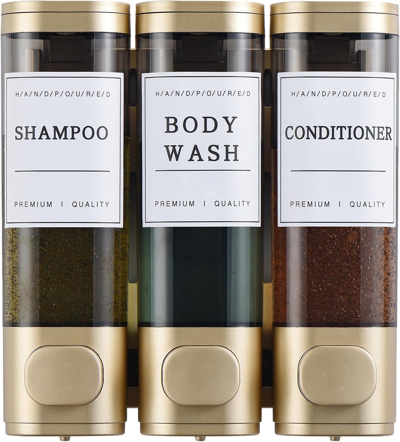 Shampoo and Conditioner Dispenser,Shower Soap Dispenser 3 Chamber No Drill Wall-Mounted for Bathroom & Hotel Leak-Proof Pumps, for Thick Liquids Like Conditioner - 1050ML High Capacity, Dark Blue