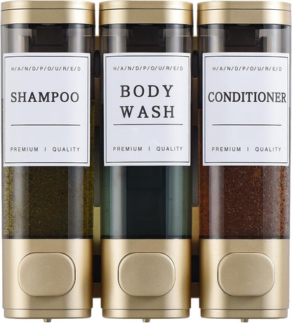 Shampoo and Conditioner Dispenser,Shower Soap Dispenser 3 Chamber No Drill Wall-Mounted for Bathroom & Hotel Leak-Proof Pumps, for Thick Liquids Like Conditioner - 1050ML High Capacity, Dark Blue