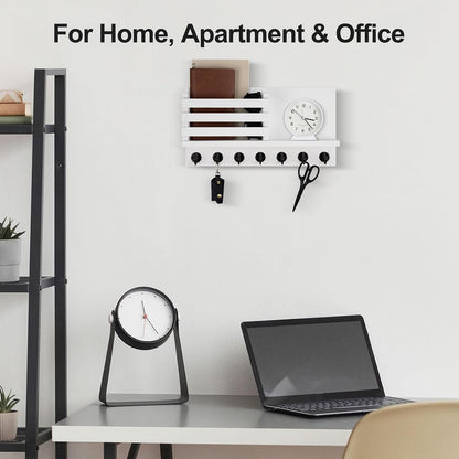 Lwenki Key Holder for Wall – Decorative Wooden Mail Holder and Key Shelf with Mounting Hardware, Installation Guide – Paulownia Wood with Metal Key Hooks (Black, Large - 11.8inch)