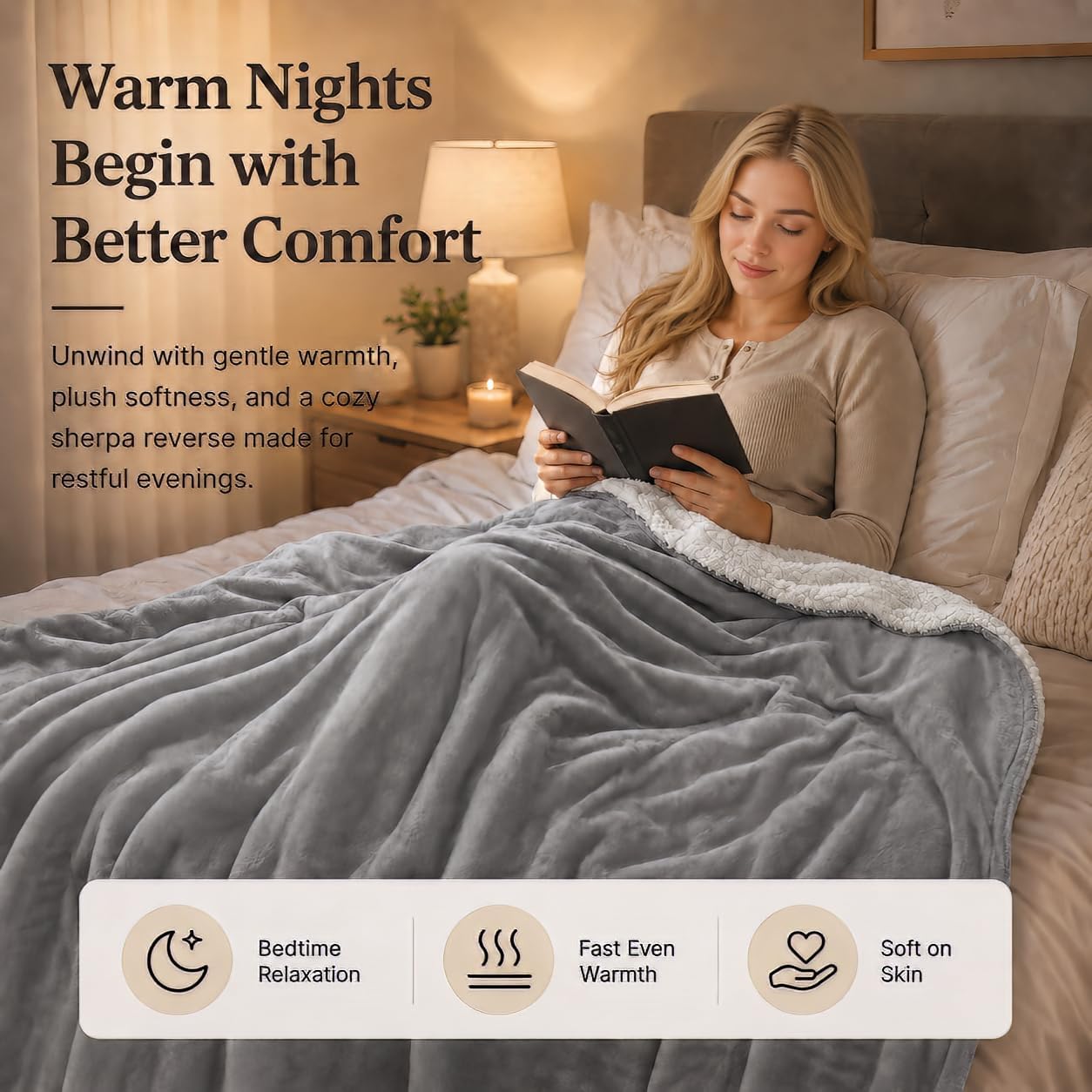 Electric Heated Blanket Full Size 72"x84" – Light Gray | ETL for Safe Overnight, 4 Heat Settings & 10H Auto Off, Dual-Sided Microplush Sherpa for Home Night, Machine washable