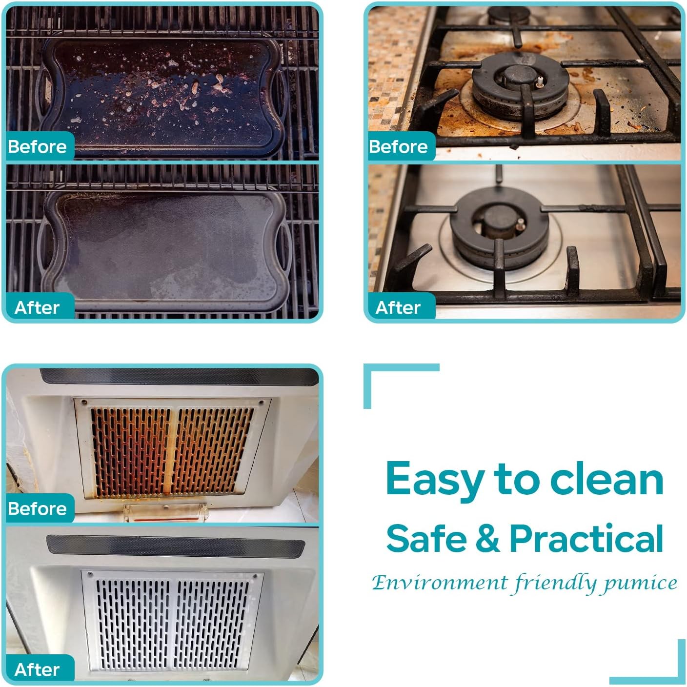 HaSteeL Grill Cleaning Brick, Griddle Pumice Stone for Removing Stains Kit of 4, Commercial Grade Grill Block Cleaner Accessories for Flat Top, Racks, Cast Iron, Sink, Effective & Reusable Clean Tool