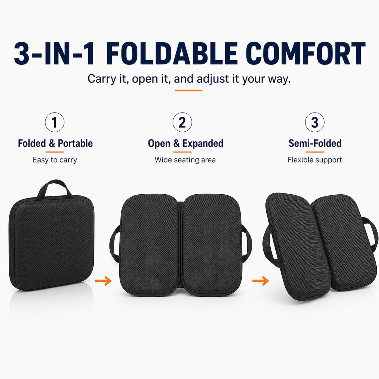 Sojoy iGelComfort 3 in 1 Foldable Gel Seat Cushion Featured with Memory Foam (A Must-Have Travel Cushion! Smart, Easy Travel Cushion) (Size: 18.5“ x 15" x 2")