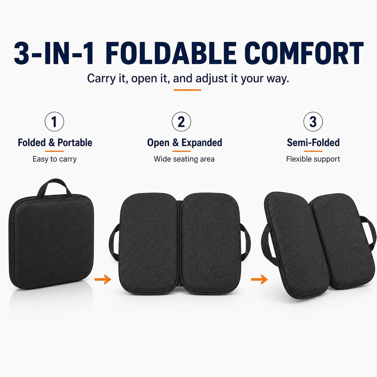 Sojoy iGelComfort 3 in 1 Foldable Gel Seat Cushion Featured with Memory Foam (A Must-Have Travel Cushion! Smart, Easy Travel Cushion) (Size: 18.5“ x 15" x 2")