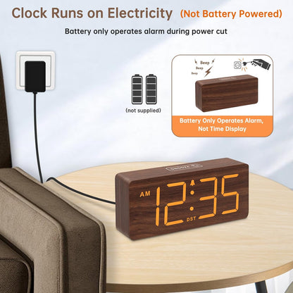DreamSky Wooden Digital Alarm Clock for Bedroom with Large Numbers