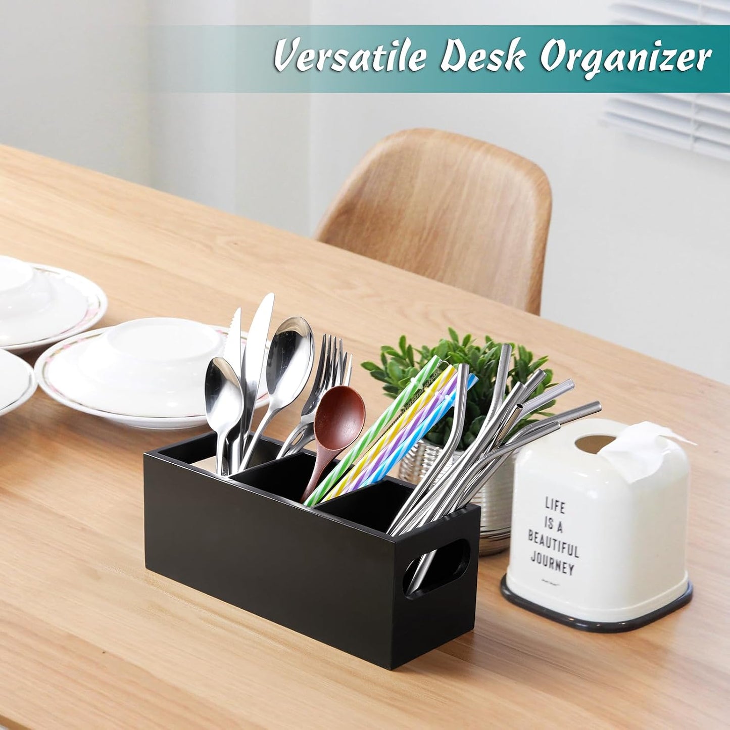 DRASTAR Remote Control Holder, Wood TV Remote Holder, Remote Storage Caddy, Remote Control Organizer (Black, 2 Slots)