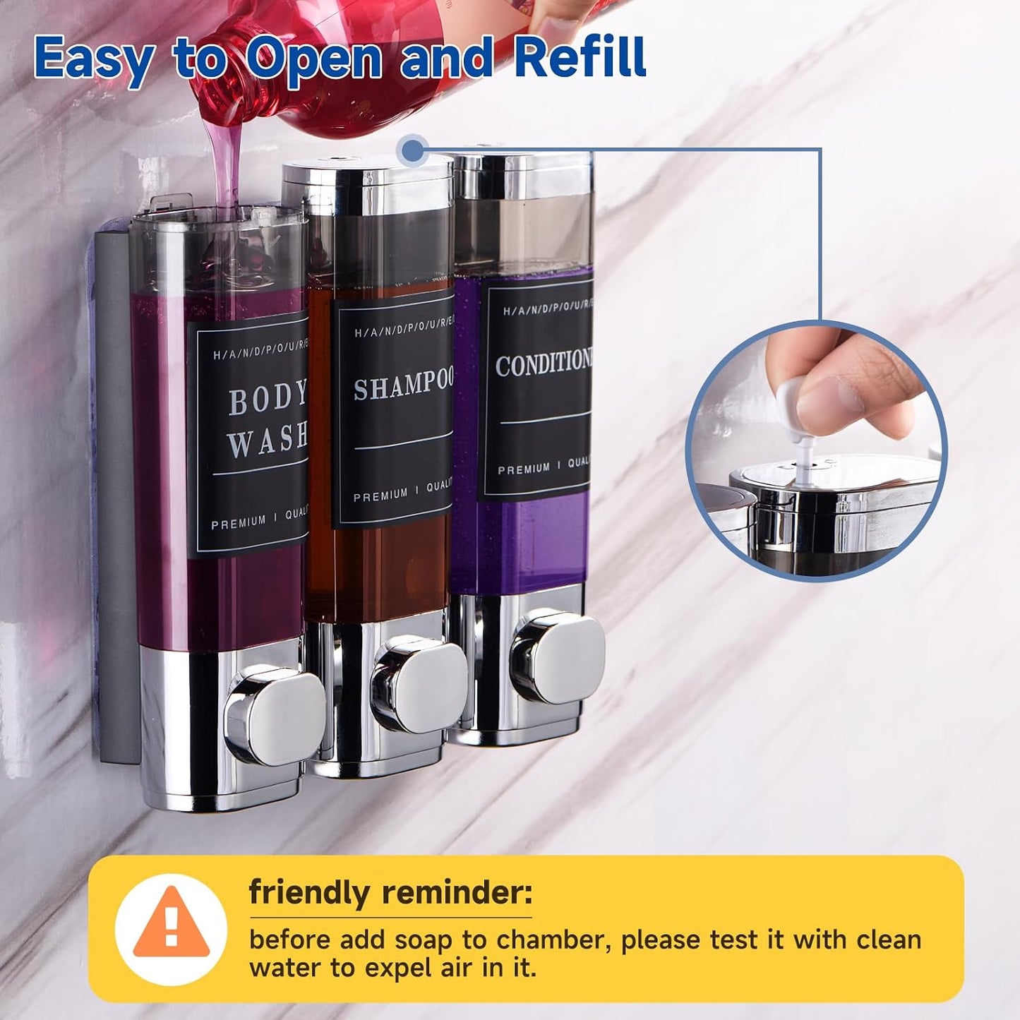 Cabo Deseado Shower Soap Dispenser Wall Mounted No Drill Shampoo Dispenser for Shower Wall Shampoo and Conditioner Dispenser Bathroom Hotel 3 * 350ml Gungray with Labels