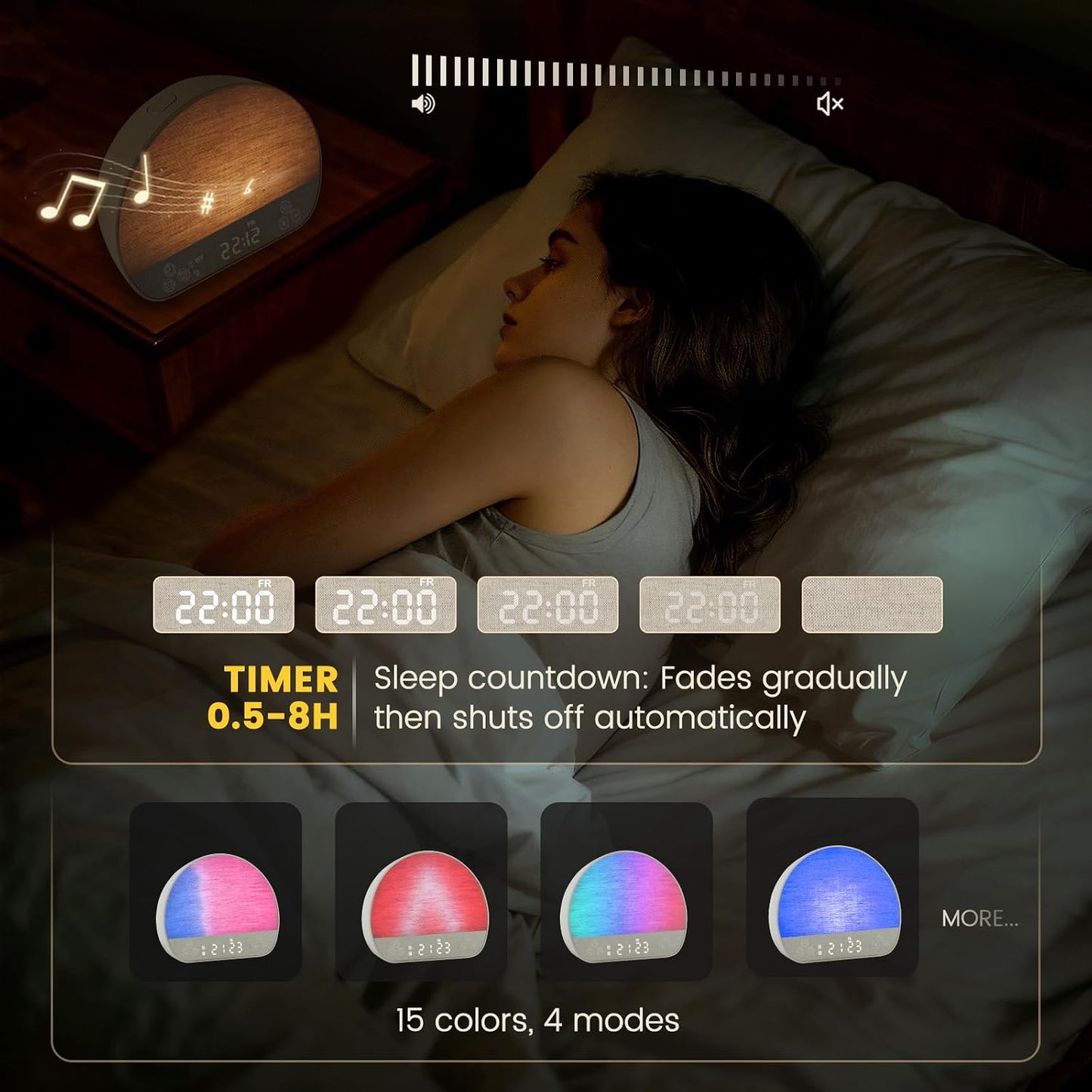 JONRRYIN Sunrise Alarm Clock Wake Up Light for Heavy Sleeper with Remote | 37 White Noise Sounds, Tap Snooze, Bluetooth, USB Charging, 15 Color Night Light, Ideal for Kids, Adults, Reading & Nursery