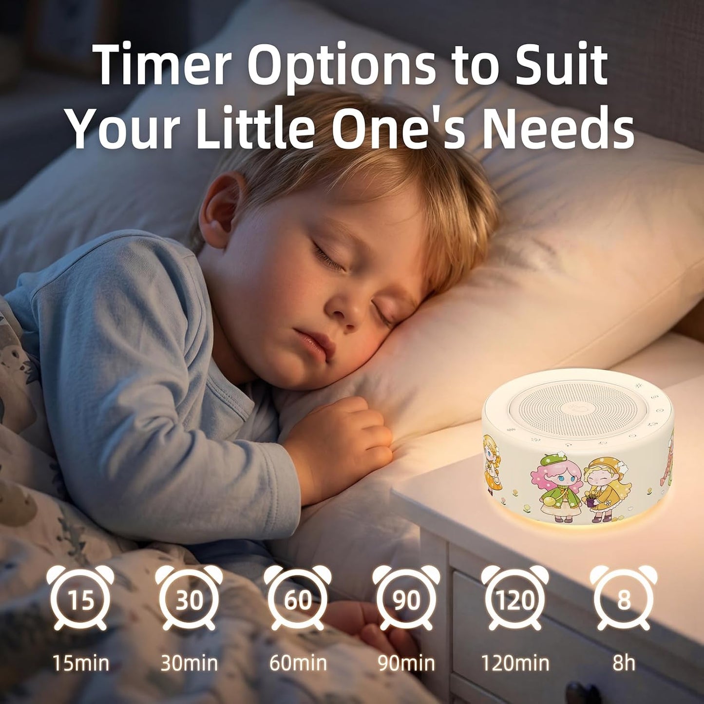 Kipcush White Noise Machine for Baby & Adults, 30 Soothing Sounds, Sleep Sound Machine with 8 Color Night Light, Memory Function, White Noise for Sleeping, Nursery, Office, Travel & Relaxation