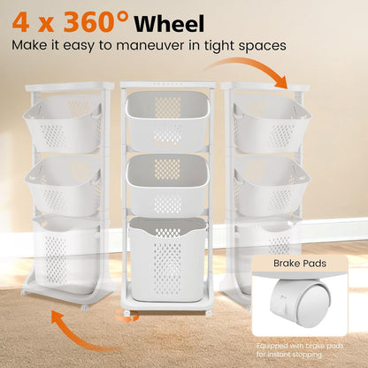 BAOKALER 4-Tier Laundry Hamper Sorter, Vertical Laundry Baskets with Wheel | Rolling Stackable Laundry Cart Removable, Organizer and Storage for Small Space, Dorm, Closet, Bathroom
